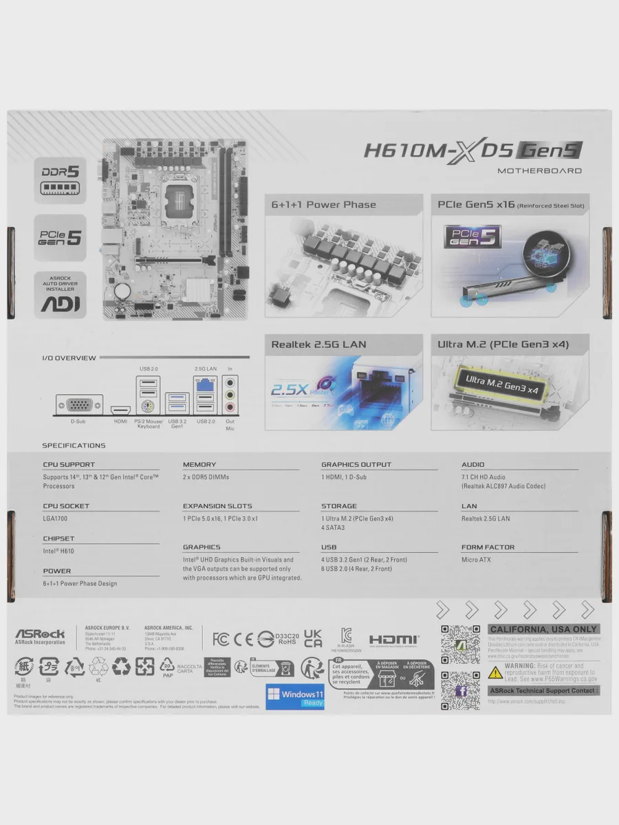 Материнская плата ASRock H610M-X D5 Gen5, LGA 1700, Micro-ATX — фото 8 из 10