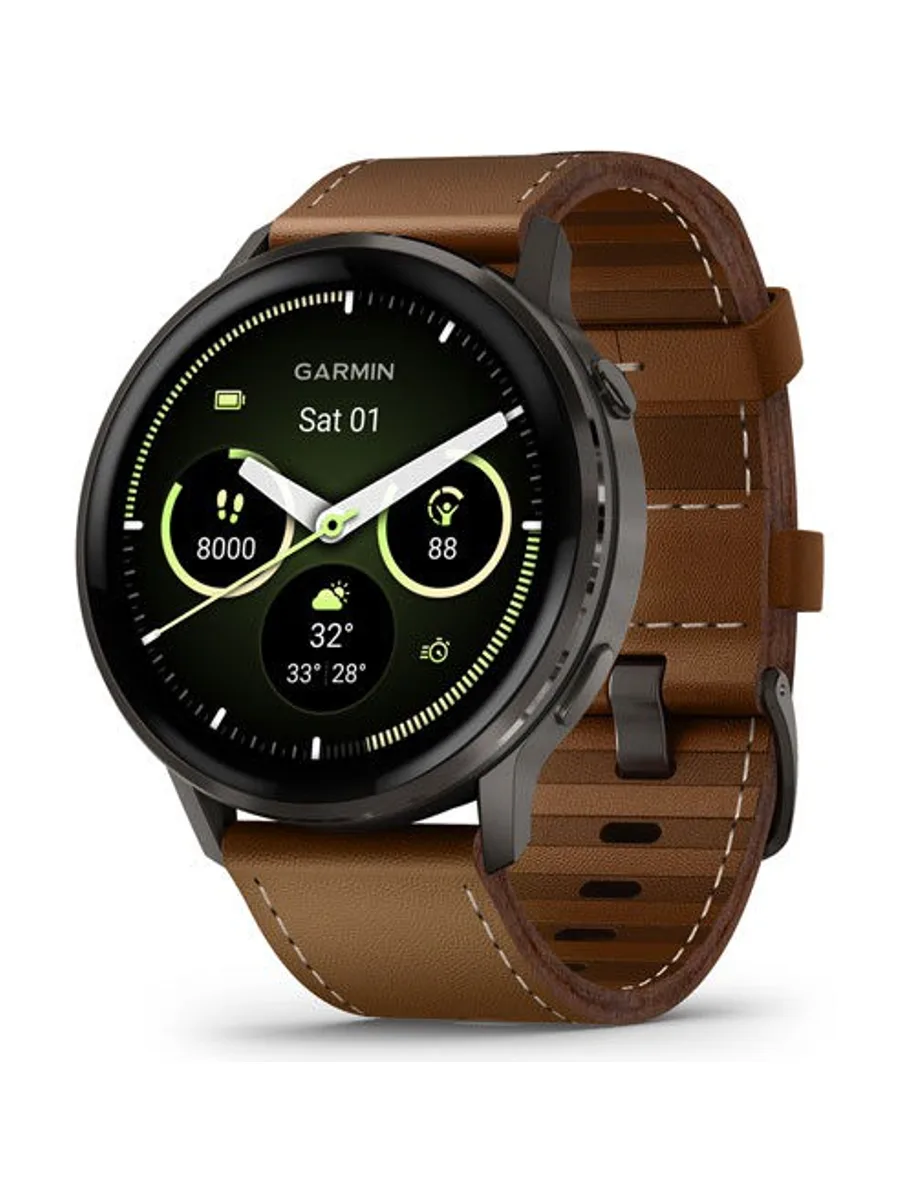 Garmin Venu 4 45MM Slate Bezel With Black Silicone Band And Brown Leather Band 45mm — фото 2 из 4