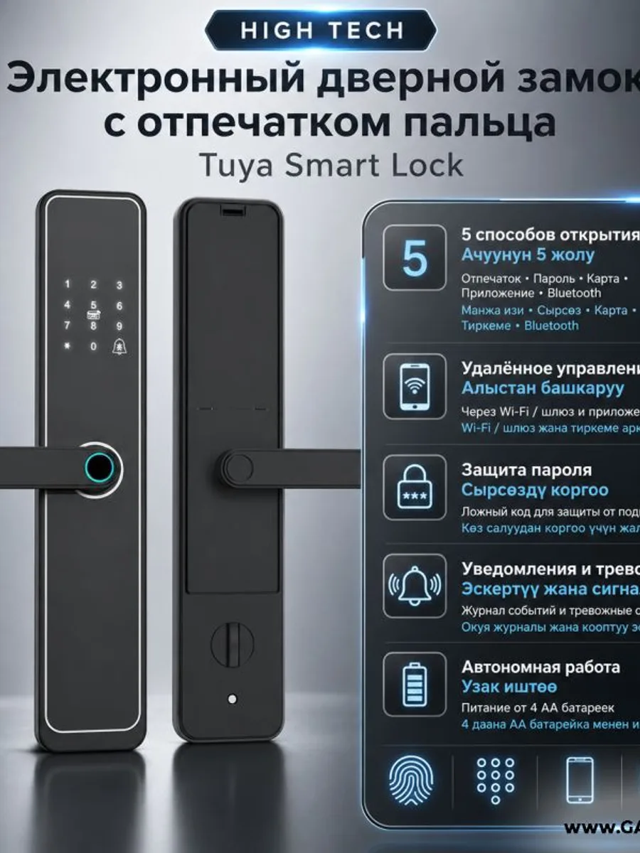 Электронный дверной замок с отпечатком пальца Tuya Smart Lock — фото 1 из 3