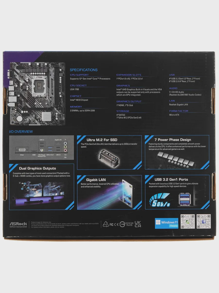 Материнская плата ASRock H610M-HVS/M.2 R2.0, LGA 1700, Micro-ATX — фото 8 из 9