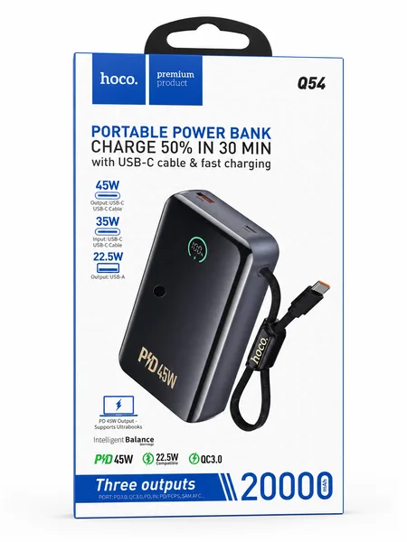 Фото товара Внешний аккумулятор HOCO Q54 Portable Power Bank 20000 mAh 45W Black