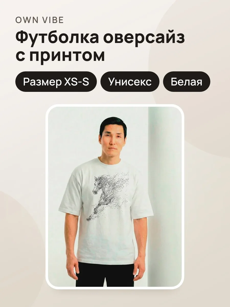 Футболка мужская унисекс оверсайз белая с принтом «Дух степи» — фото 1 из 5