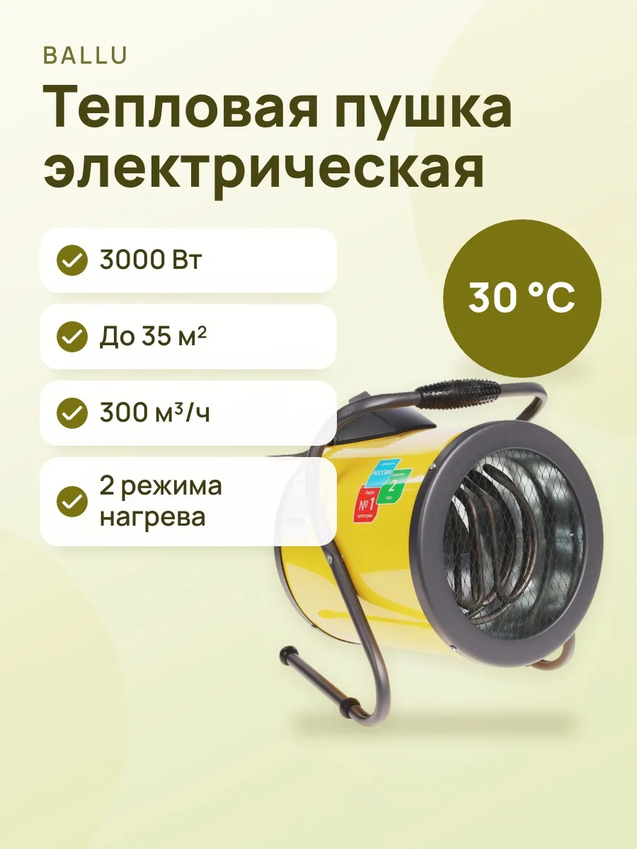 Тепловая пушка электрическая Ballu Prorab BHP-P-3 — фото 1 из 9