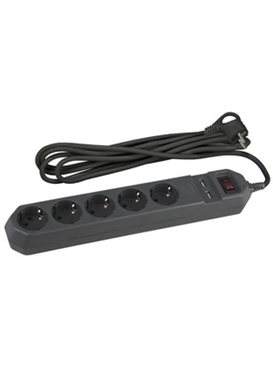 Сетевой фильтр ЭРА USF-5es-1.5m-USB-B с заземл, 3x0,75мм2, с выкл, 5гн+2USB, 1.5м (черный) — фото 2 из 2