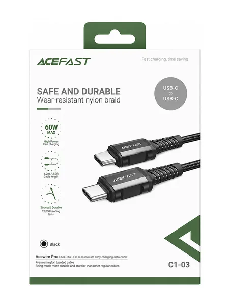 Фото товара Кабель ACEFAST C1-03 USB-C to USB-C 60W 1.2м Black