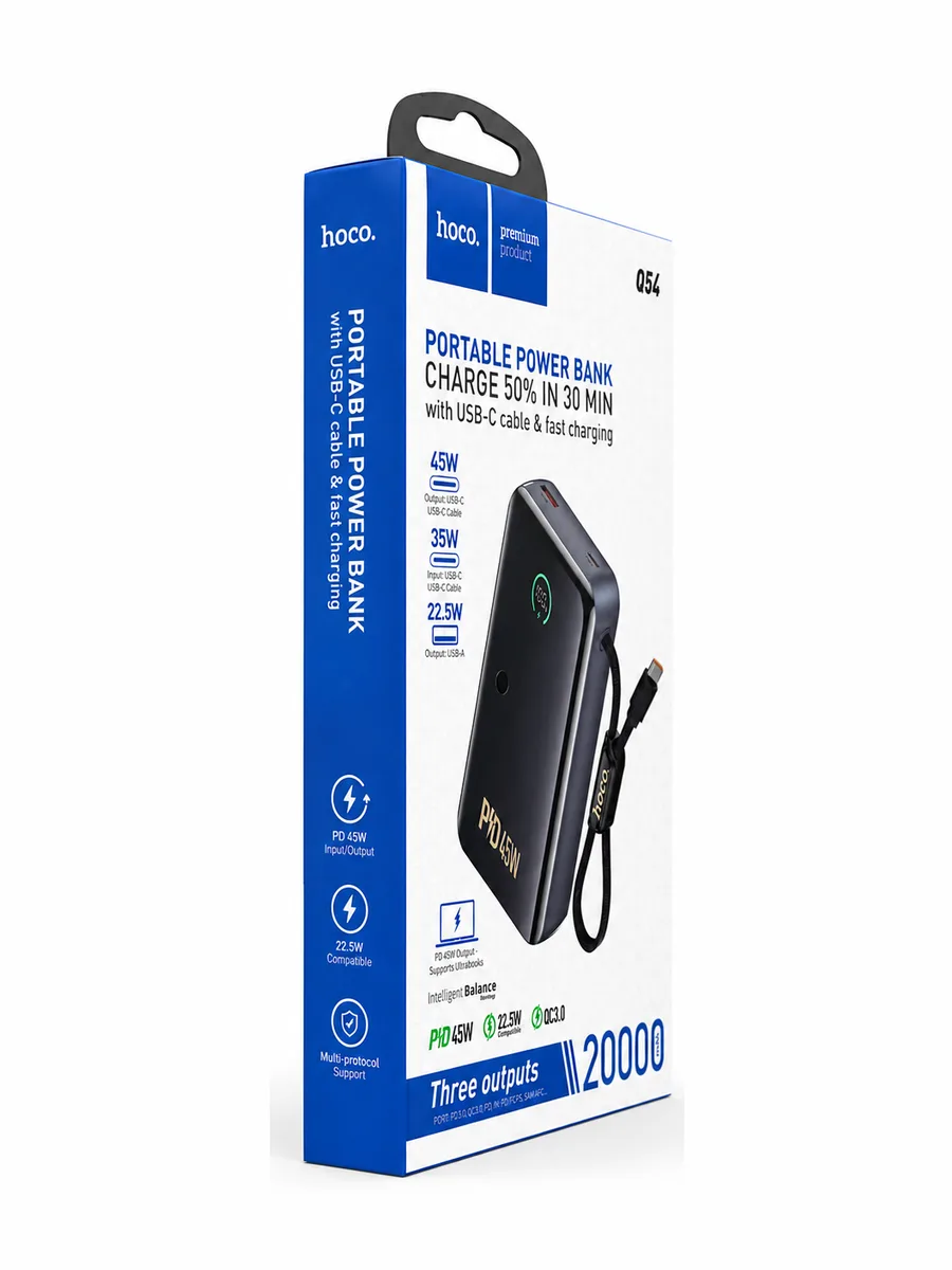Внешний аккумулятор HOCO Q54 Portable Power Bank 20000 mAh 45W Black — фото 3 из 4