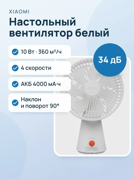 Фото товара Вентилятор Xiaomi Rechargeable Mini Fan  белый