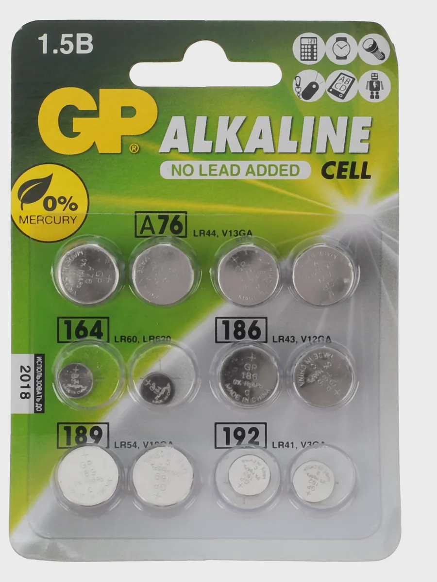 Набор батареек GP Alkaline плоская / LR41 (AG3/G3/LR736/392A/192), LR43 (AG12/G12/LR1142/3 — фото 2 из 4