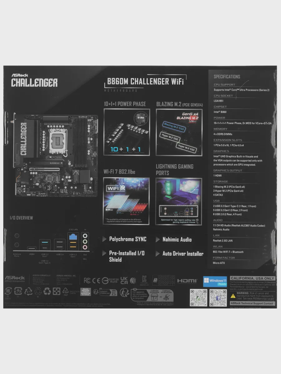 Материнская плата ASRock B860M Challenger WiFi, LGA 1851, Micro-ATX — фото 8 из 11