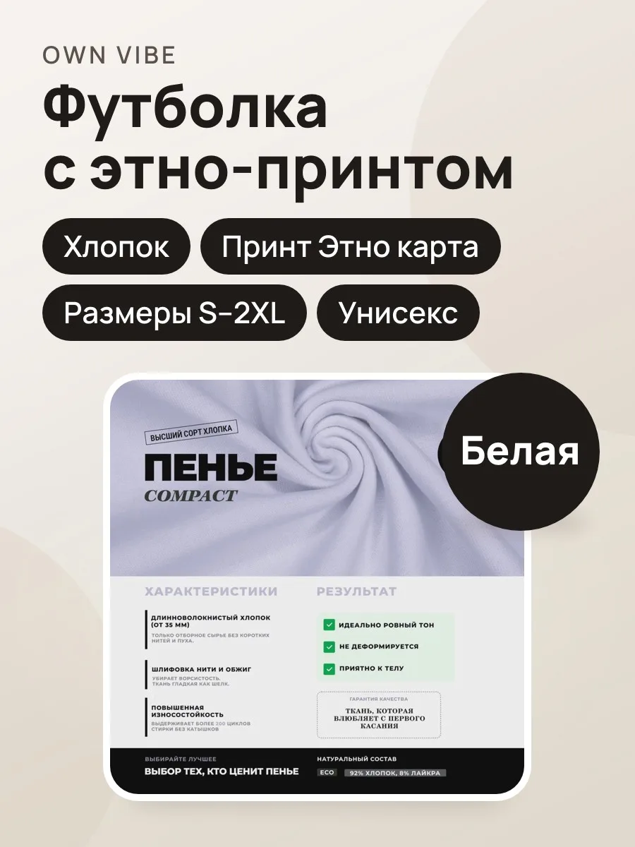 Футболка женская базовая Унисекс Белая с принтом «Этно карта Кыргызстана» — фото 1 из 5