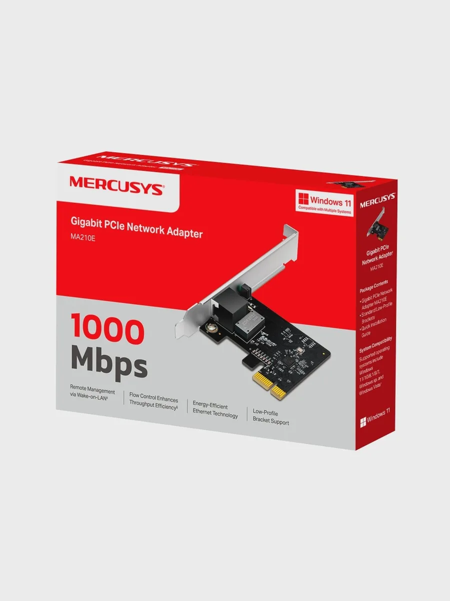 Сетевая карта Mercusys MA210E 1000 Мбит/сек, 100 Мбит/сек, 10 Мбит/сек PCI-E — фото 10 из 10