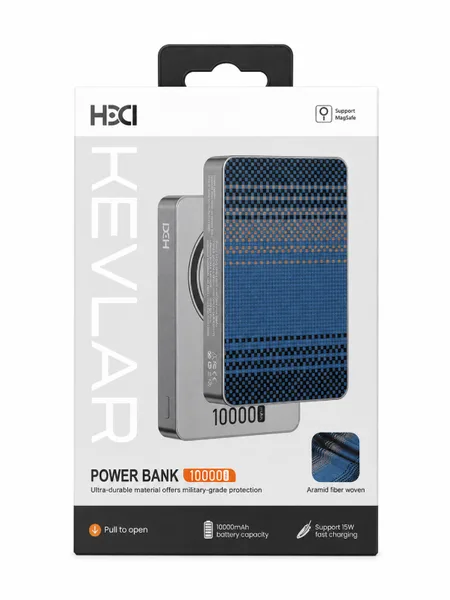 Фото товара Внешний аккумулятор HECI MagSafe Power Bank 10000mAh Kevlar Черный
