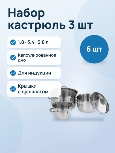 Фото товара Набор кастрюль OneTwo Rosinca O3SD019