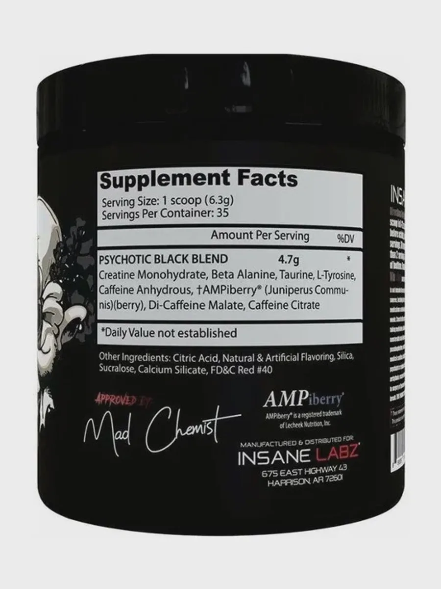 Предтренировочный комплекс Insane Labz Psychotic Black 35 порций — фото 2 из 2