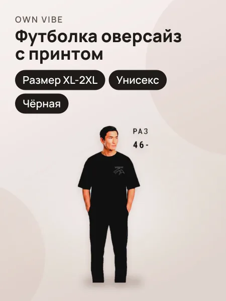 Фото товара Футболка мужская унисекс оверсайз черная с принтом «Зов гор»