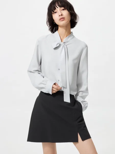Фото товара Блузка из вискозы с бантом LIGHT GRAY