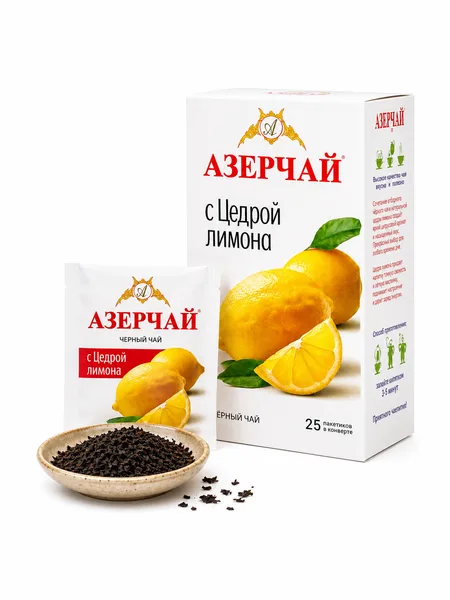 Фото товара Чай Азерчай чёрный байховый лимон, 25 пакетиков по 1,8 г