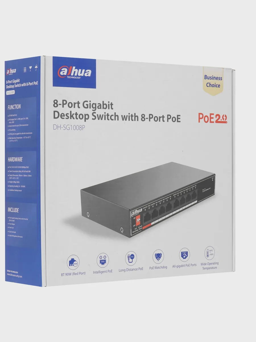 Коммутатор Dahua DH-SG1008P 8 x RJ-45х10/100/1000 Мбит/сек — фото 9 из 9