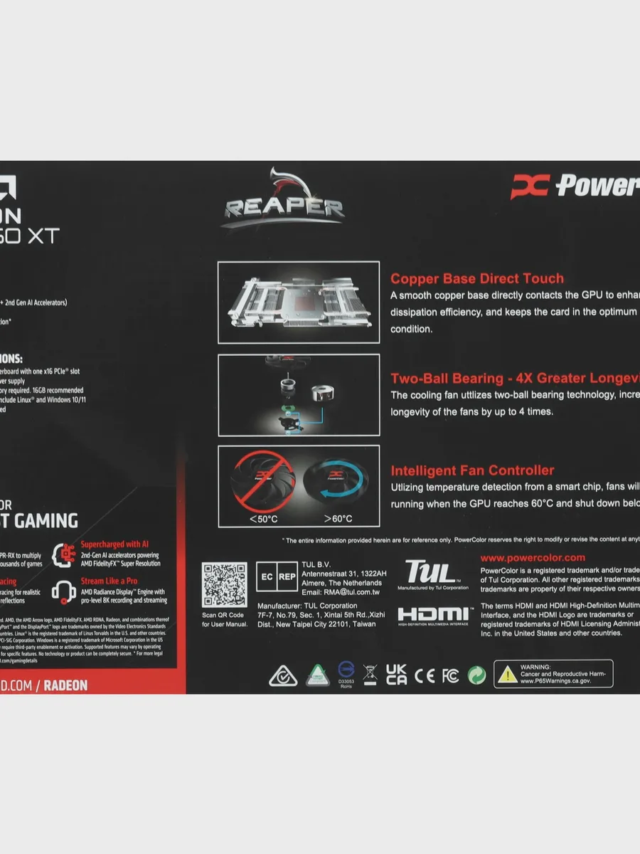 Видеокарта PowerColor AMD Radeon RX 9060 XT Reaper 8 ГБ GDDR6 3130 МГц — фото 9 из 11