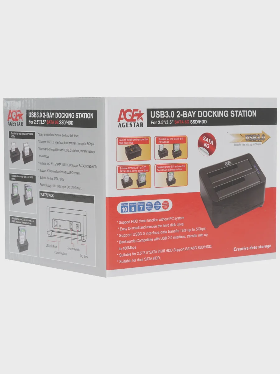 Док-станция для накопителей AgeStar 3UBT8, 2 слота SATA, USB 3.2 Gen 1 — фото 6 из 6