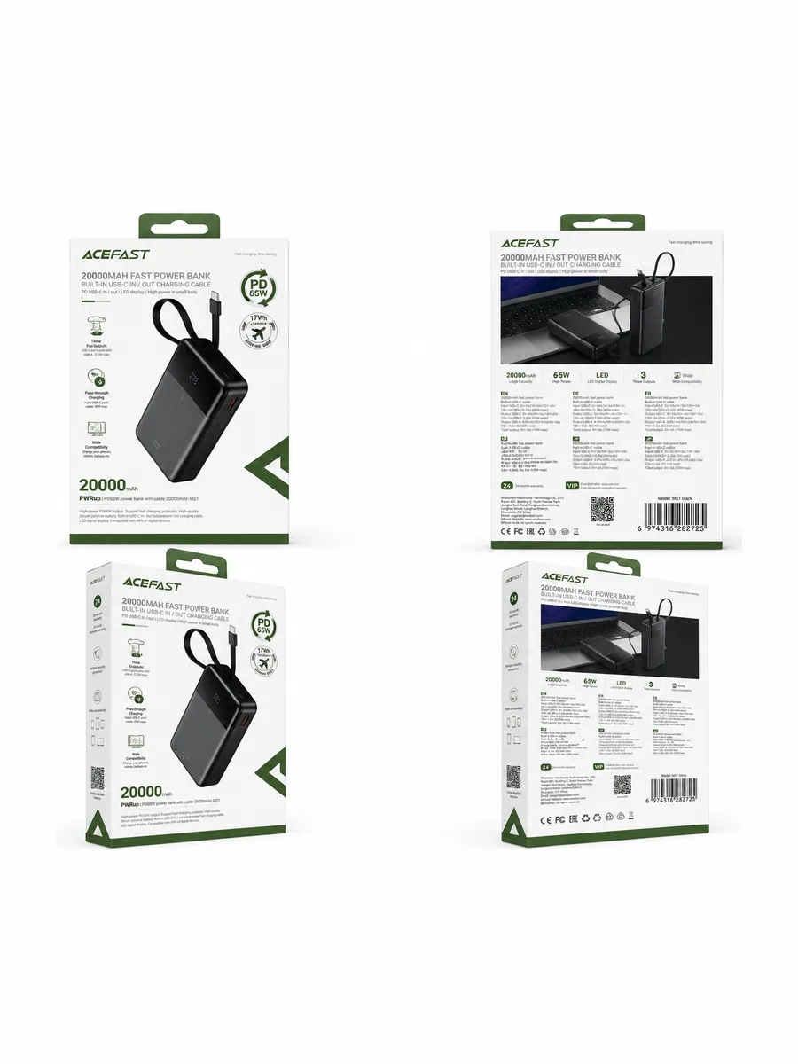 Внешний аккумулятор ACEFAST M21 20000 mAh 65W PD Built-in USB-C Cable Black — фото 3 из 3