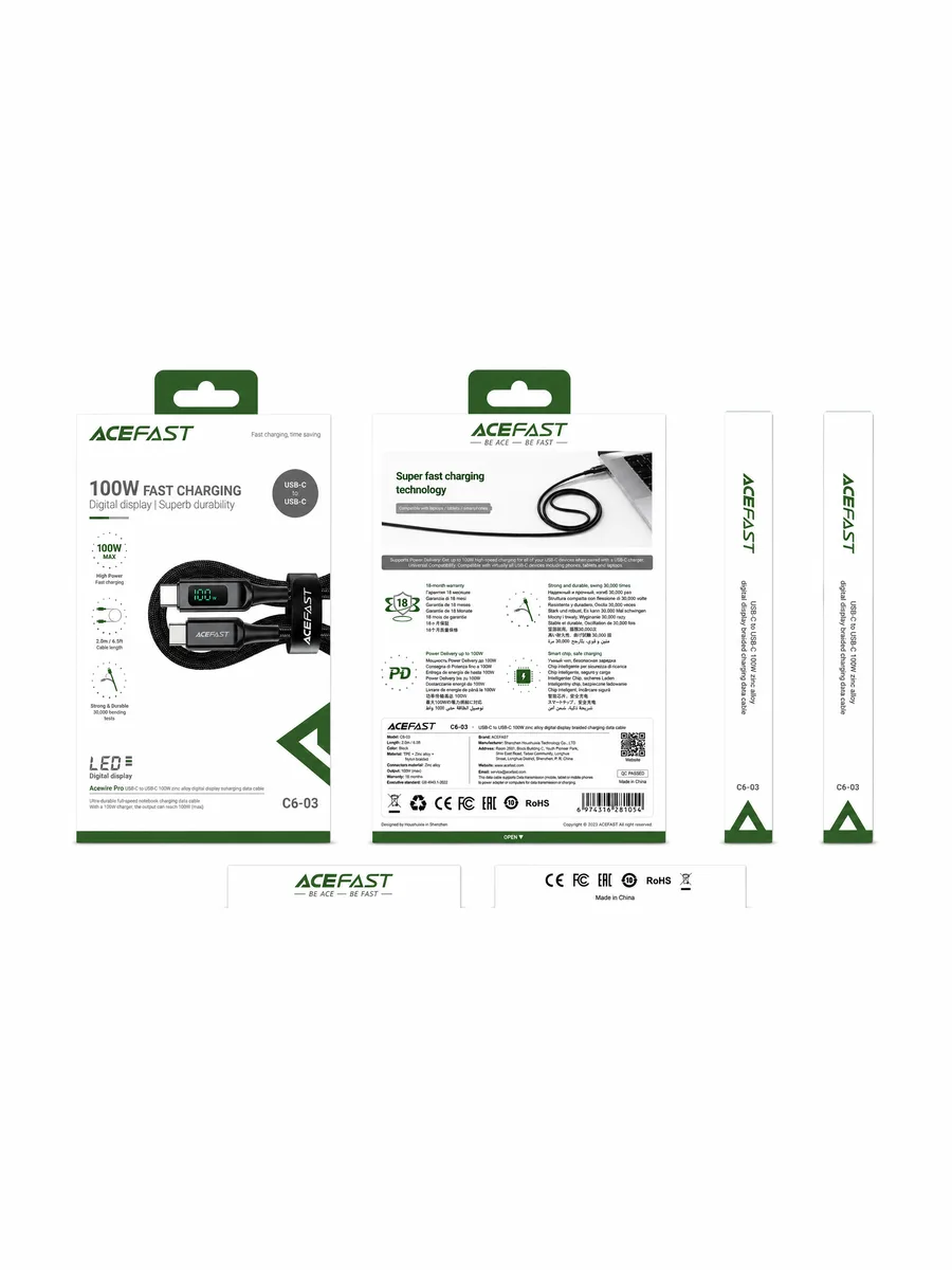 Кабель ACEFAST C6-03 USB-C to USB-C 100W Digital Display Braided Cable Black — фото 4 из 4
