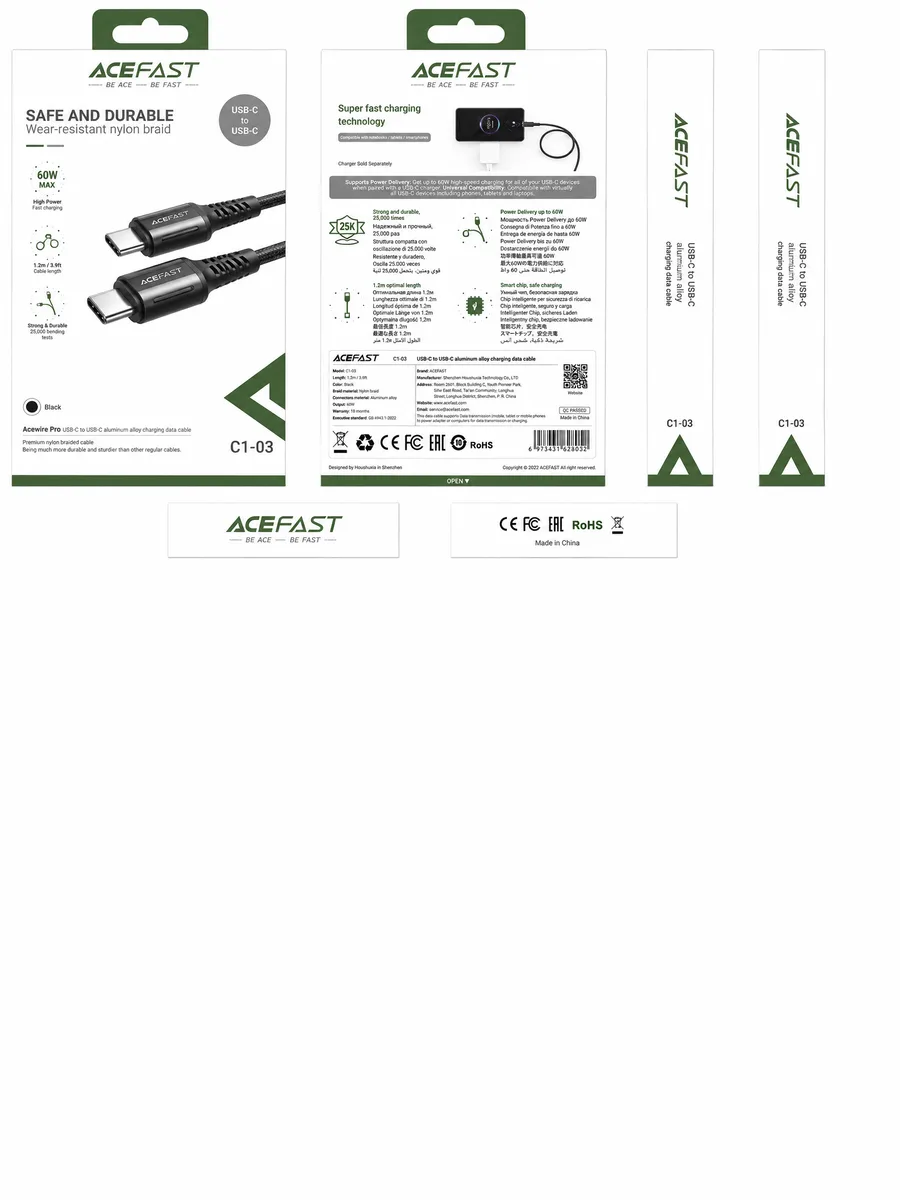 Кабель ACEFAST C1-03 USB-C to USB-C 60W 1.2м Black — фото 3 из 3