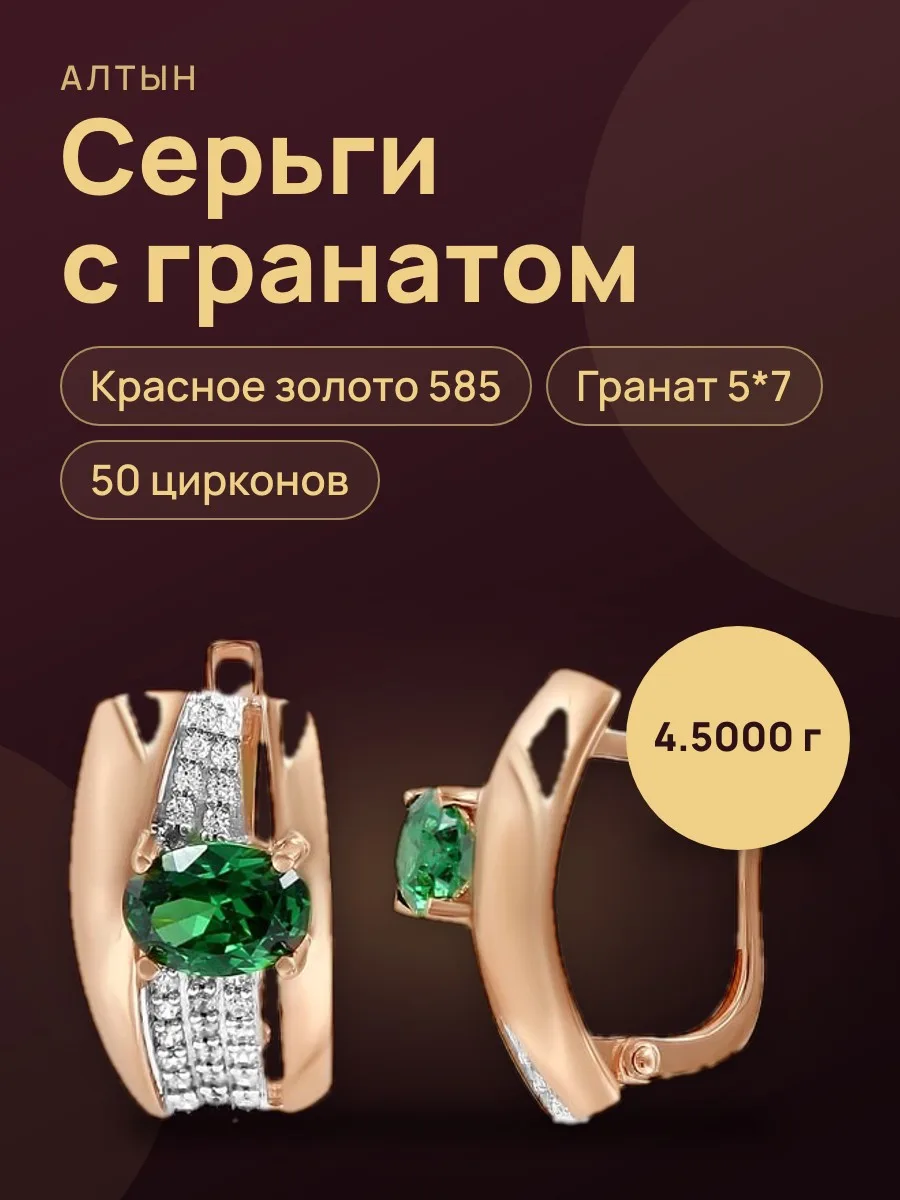 Серьги из золота 585 с гранатом, 4,5 г — фото 1 из 3