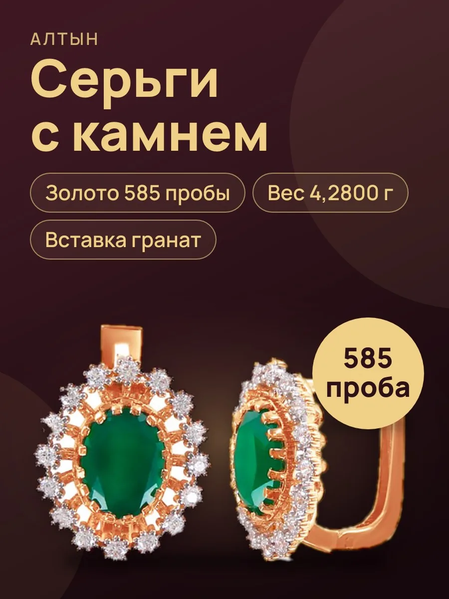 Серьги из золота 585 с гранатом, 4,28 г — фото 1 из 3