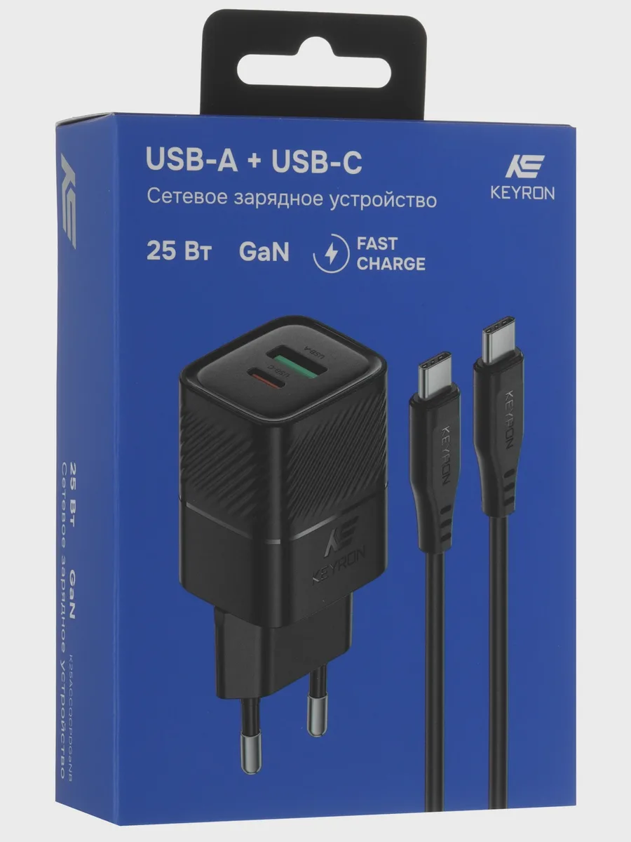 Сетевое зарядное устройство KEYRON K25ACCQCPDGaNB 3 А 25 Вт USB Type-C — фото 8 из 8
