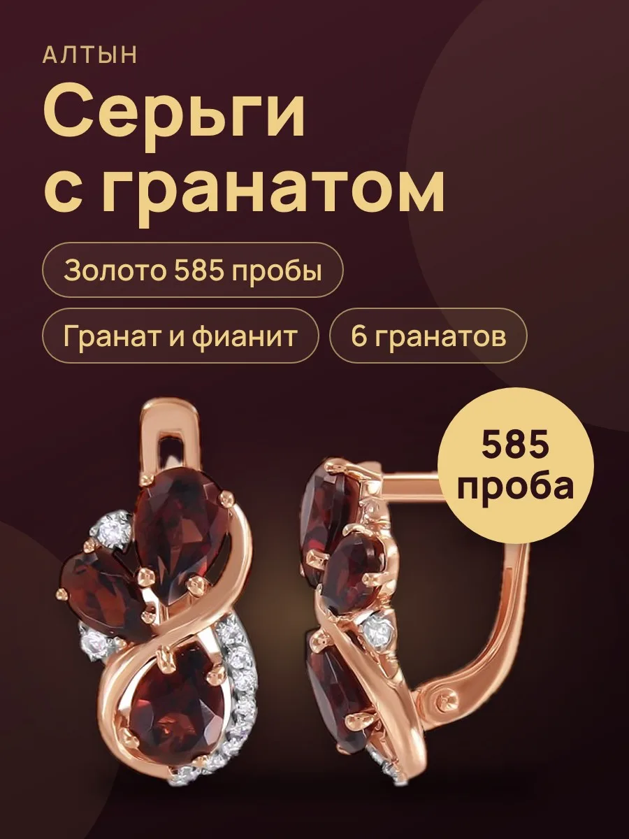 Серьги из золота 585 с гранатом, 3,01 г — фото 1 из 3