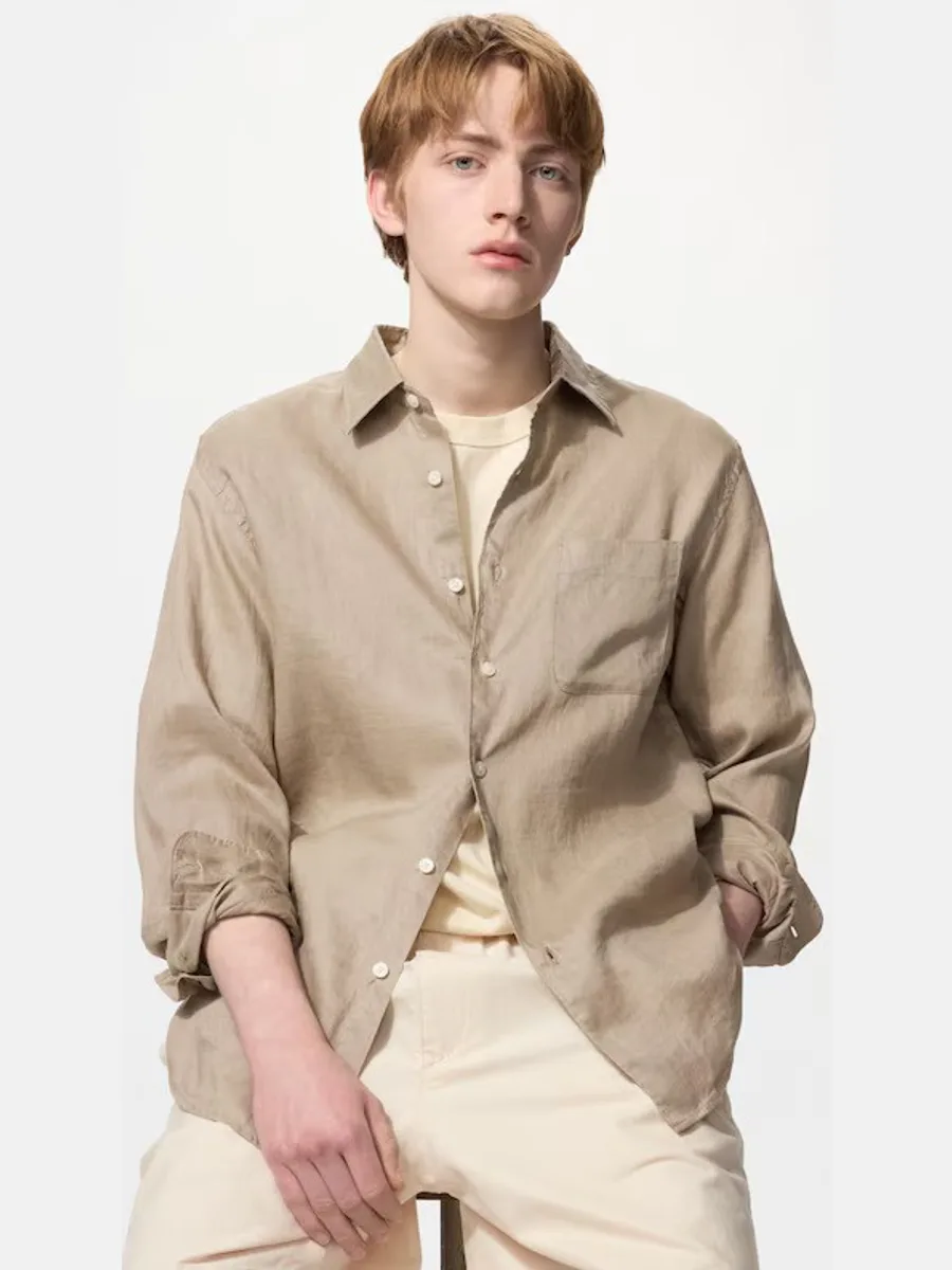 Мужская рубашка из высококачественного льна BEIGE M — фото 2 из 2