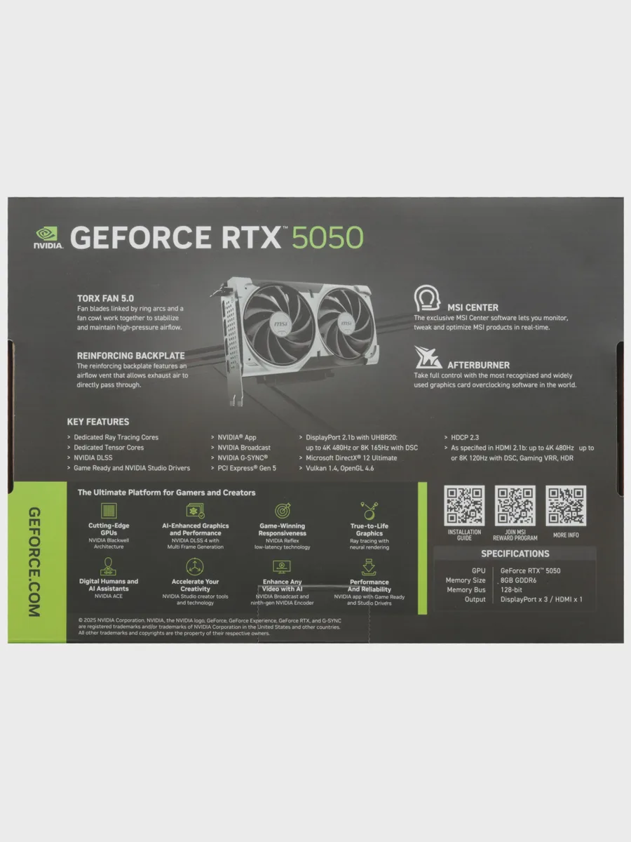 Видеокарта MSI GeForce RTX 5050 VENTUS 2X OC 8 ГБ GDDR6 2617 МГц — фото 10 из 11