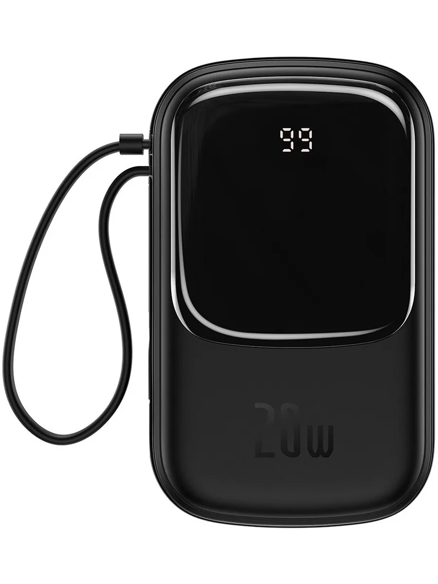 Портативный аккумулятор BASEUS Qpow Pro Digital Display, встроенный кабель Lightning + Type-C, 3A, 10000 мА⋅ч, black — фото 2 из 6