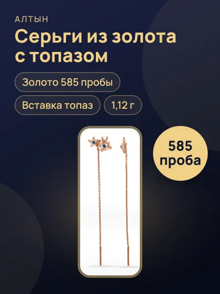 Фото товара Серьги из золота 585 с топазом, 1,12 г