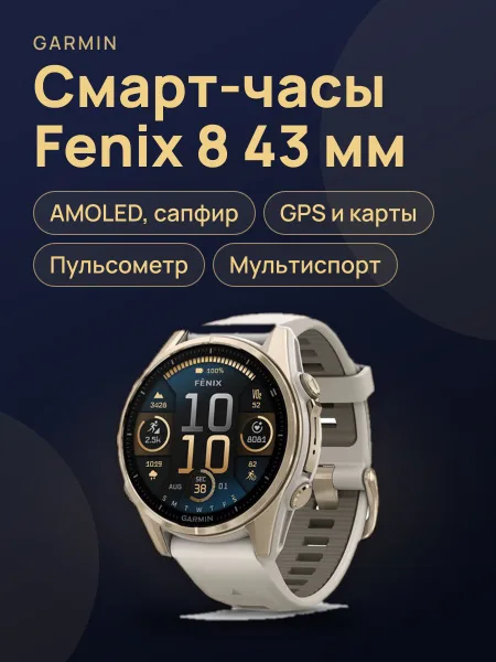 Фото товара Garmin Fenix 8 43MM, AMOLED, Сапфир, Светлая Кожа 43mm Black