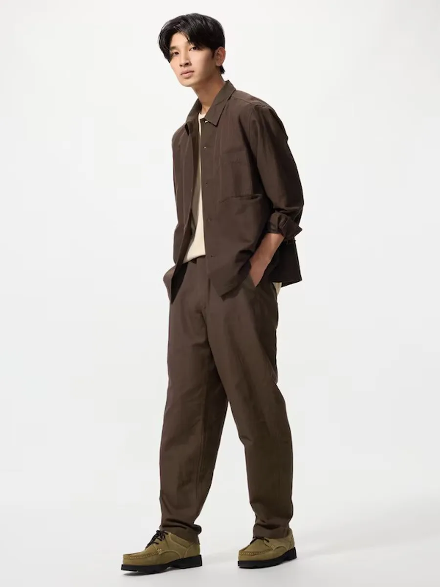 Мужские удобные брюки из смесовой льняной ткани DARK BROWN — фото 2 из 2