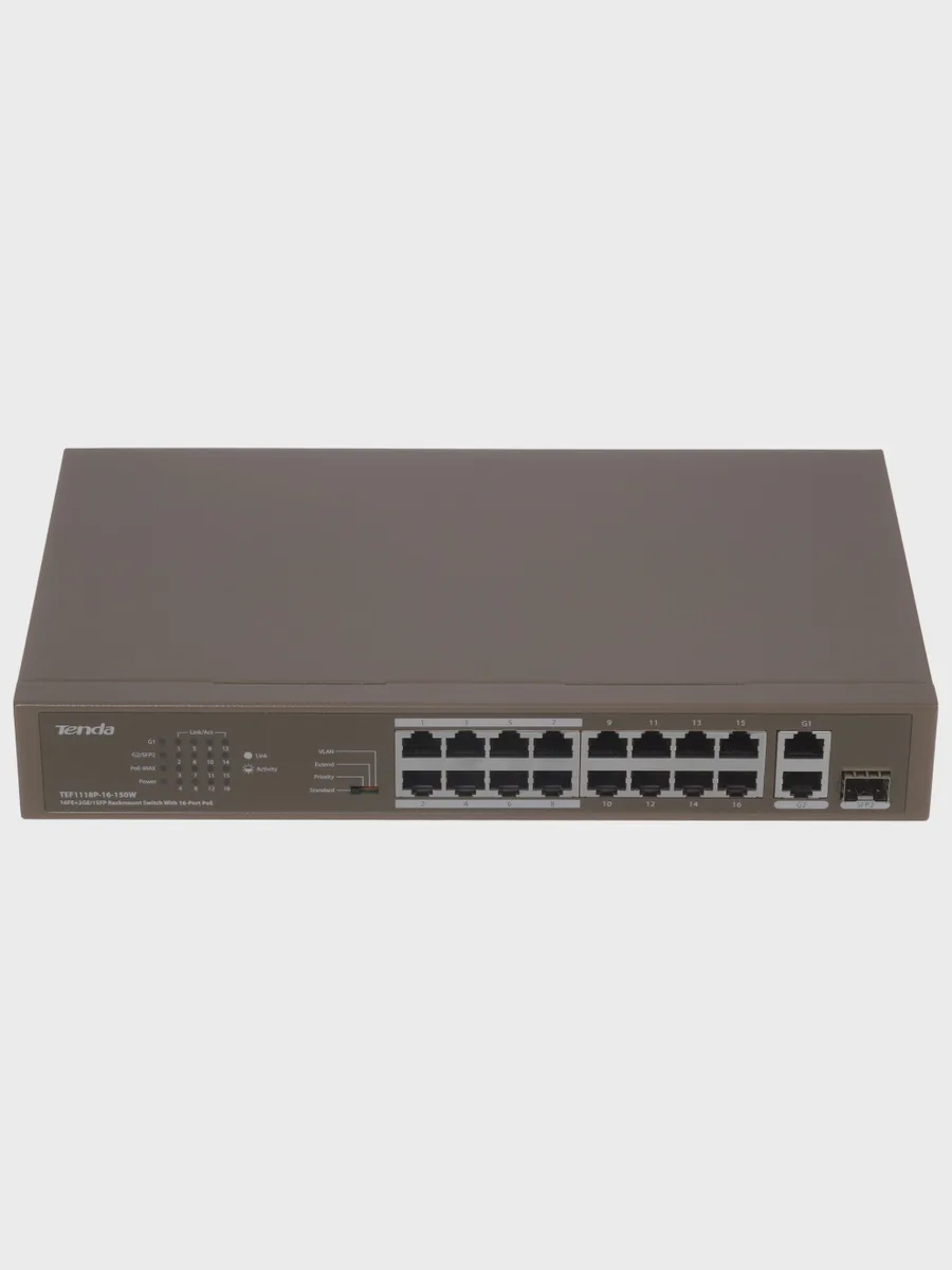 Коммутатор Tenda TEF1118P-16-150W 17 x RJ-45, 1 x Combo-portsх1000 Мбит/сек, 100 Мбит/сек — фото 3 из 10