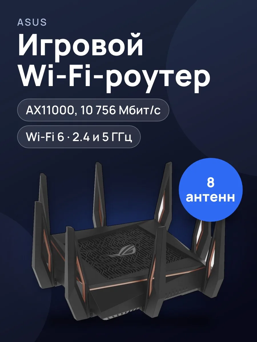 Wi-Fi-роутер ASUS ROG Rapture GT-AX11000 5х1000 Мбит/с, 2500 Мбит/с — фото 1 из 11