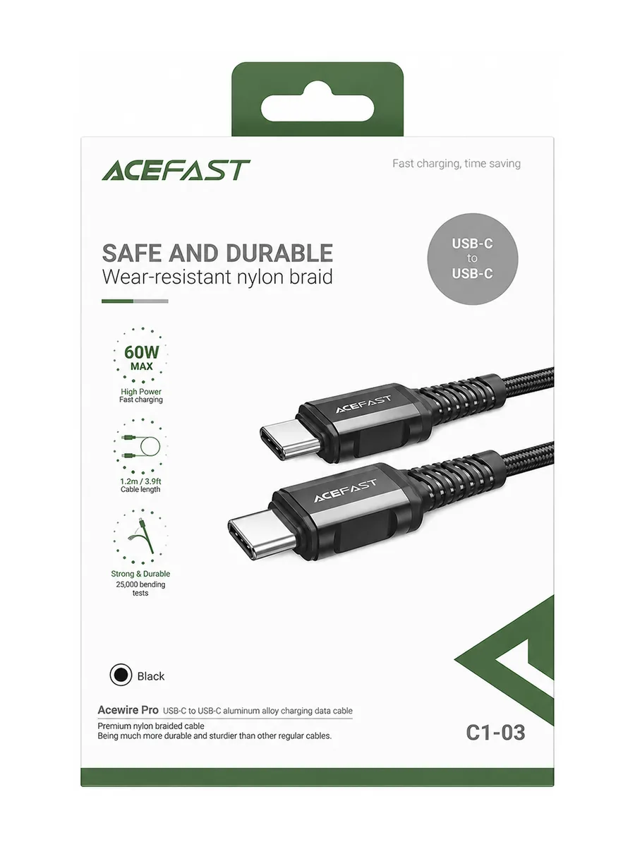 Кабель ACEFAST C1-03 USB-C to USB-C 60W 1.2м Black — фото 1 из 3