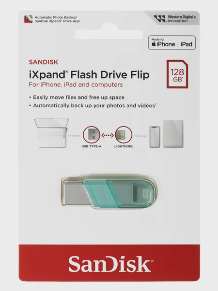 Фото товара Память OTG USB Flash 128 ГБ SanDisk iXpand Flash Drive Flip Lightning 8-pin, USB Type-A/US
