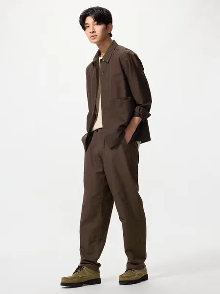 Фото товара Мужские удобные брюки из смесовой льняной ткани DARK BROWN