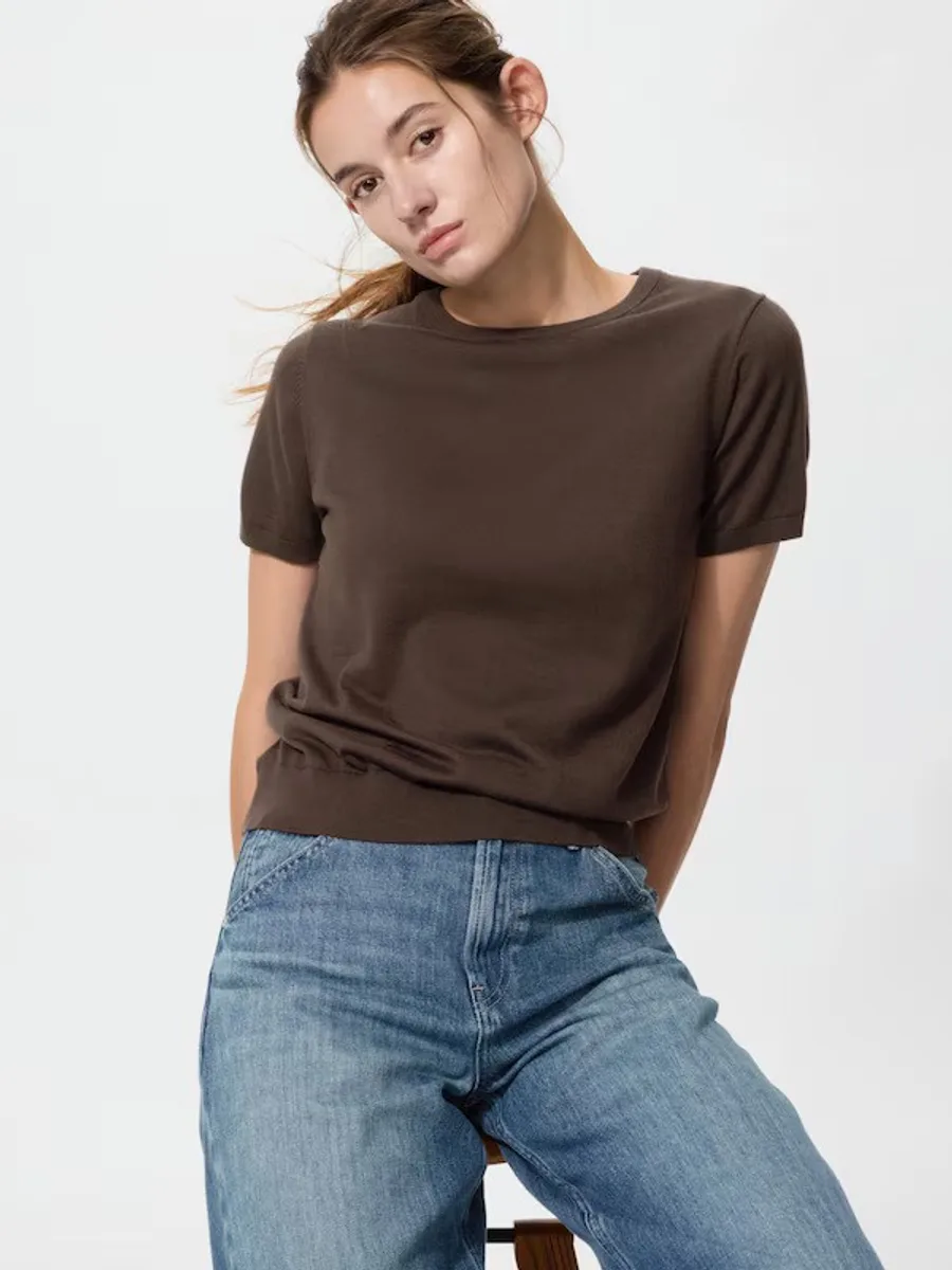 Женский свитер с круглым вырезом и защитой от УФ-излучения DARK BROWN — фото 1 из 3