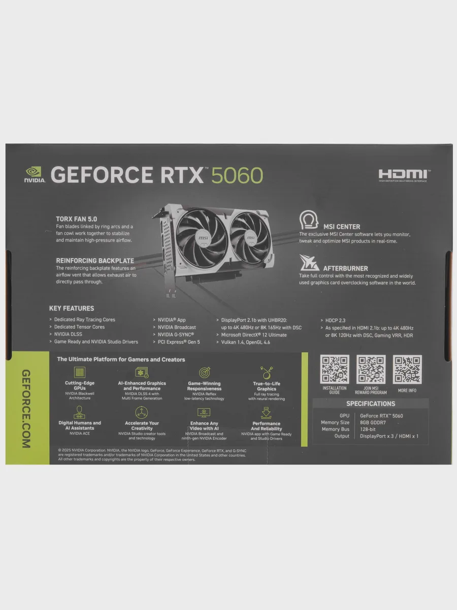 Видеокарта MSI GeForce RTX 5060 VENTUS 2X OC V1 8 ГБ GDDR7 2535 МГц — фото 10 из 11