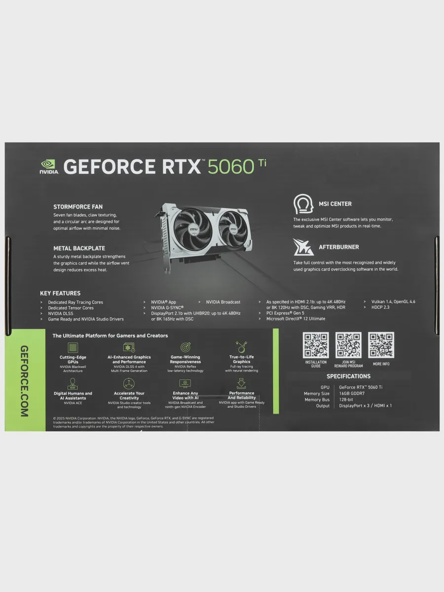 Видеокарта MSI GeForce RTX 5060 Ti VENTUS 2X OC PLUS 16 ГБ GDDR7 2617 МГц — фото 10 из 11
