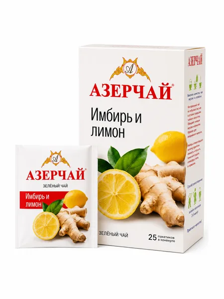 Фото товара Чай Азерчай байховый с имбирём и лимоном, 25 пакетиков по 1,8 г