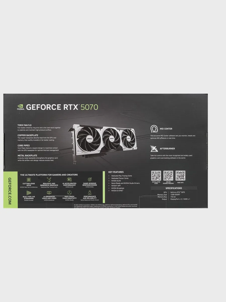Видеокарта MSI GeForce RTX 5070 VENTUS 3X OC 12 ГБ GDDR7 2557 МГц — фото 10 из 10