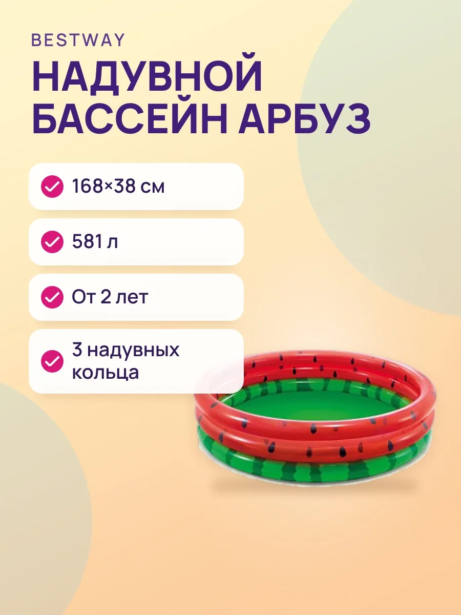 Детский надувной бассейн “Арбуз” 168×38 см, 581 л, от 2 лет — фото 1 из 2