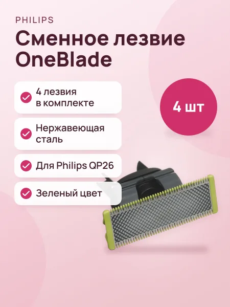 Фото товара Сменное лезвие PHILIPS OneBlade и OneBlade Pro QP240/50, 4 шт