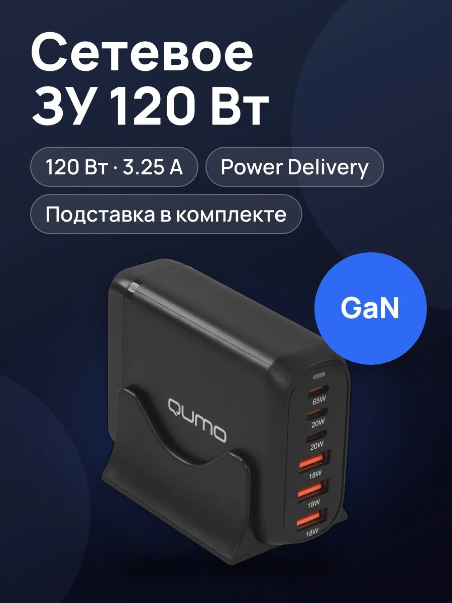 Сетевое зарядное устройство QUMO Energy PD 120W 3.25 А 120 Вт без кабеля — фото 1 из 11
